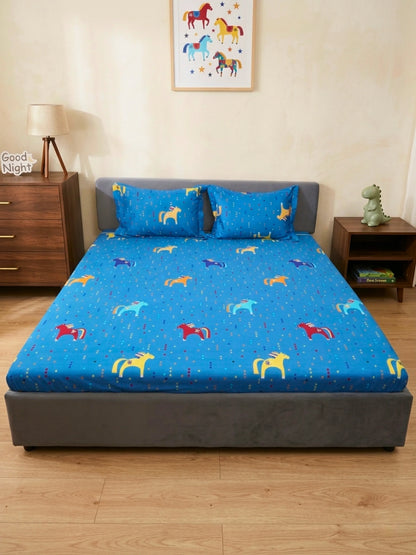 Unicorn Graphics Kids Bedsheet Set (Navy Blue)