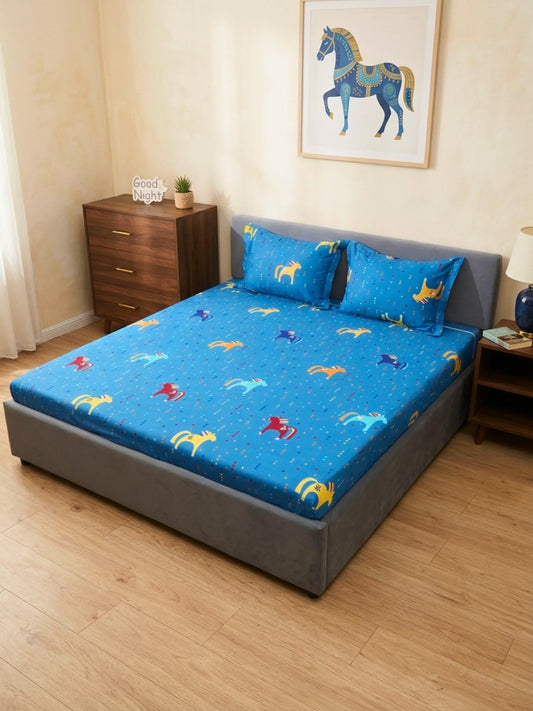 Unicorn Graphics Kids Bedsheet Set (Navy Blue)