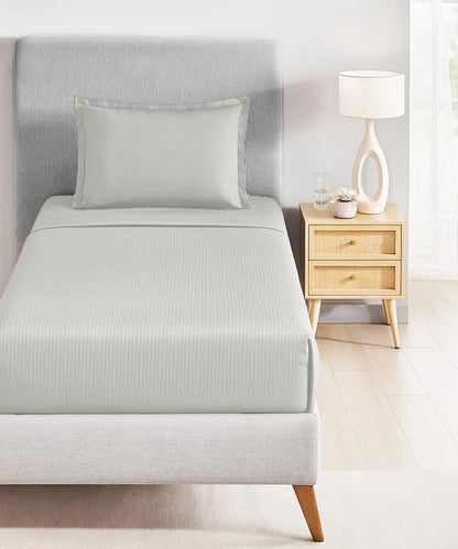 MyTrident Classic Solid Stripe 210 TC Cotton Bedsheet Set with Pillow Covers