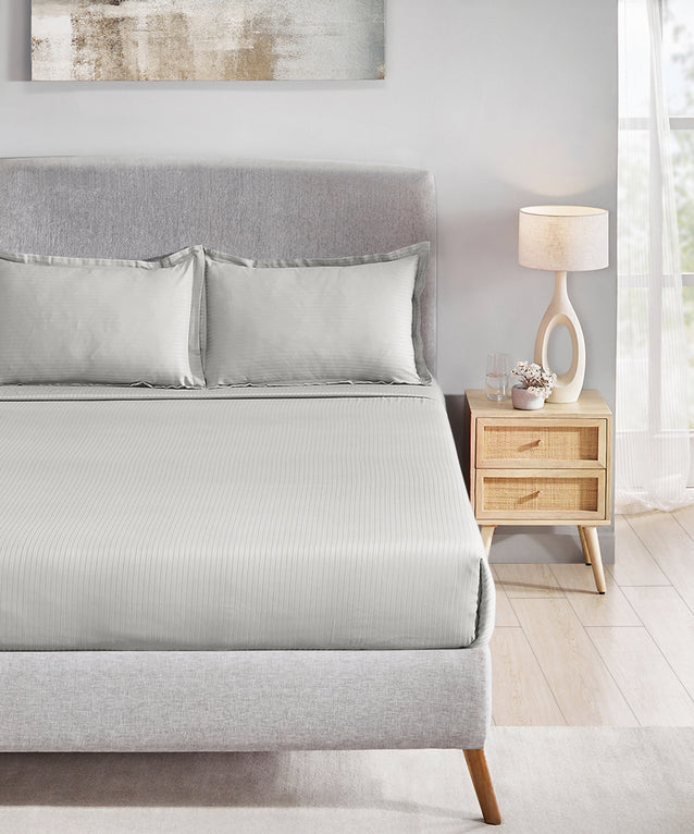MyTrident Classic Solid Stripe 210 TC Cotton Bedsheet Set with Pillow Covers