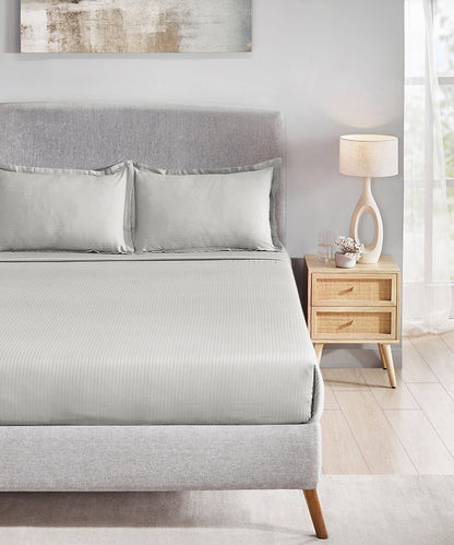 MyTrident Classic Solid Stripe 210 TC Cotton Bedsheet Set with Pillow Covers