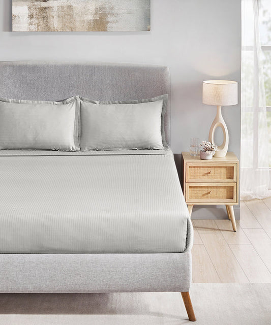 MyTrident Classic Solid Stripe 210 TC Cotton Bedsheet Set with Pillow Covers