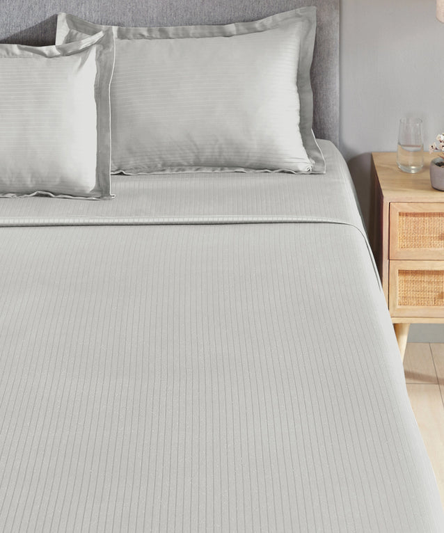 MyTrident Classic Solid Stripe 210 TC Cotton Bedsheet Set with Pillow Covers