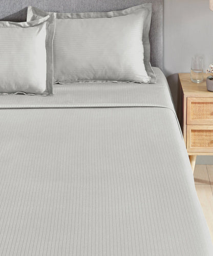 MyTrident Classic Solid Stripe 210 TC Cotton Bedsheet Set with Pillow Covers