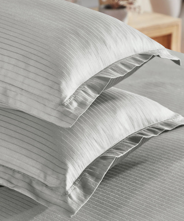 MyTrident Classic Solid Stripe 210 TC Cotton Bedsheet Set with Pillow Covers