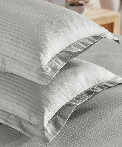 MyTrident Classic Solid Stripe 210 TC Cotton Bedsheet Set with Pillow Covers