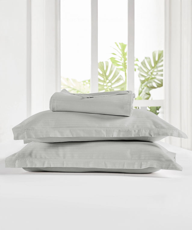 MyTrident Classic Solid Stripe 210 TC Cotton Bedsheet Set with Pillow Covers