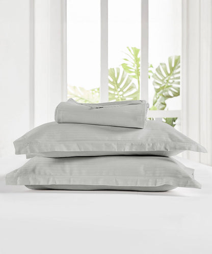 MyTrident Classic Solid Stripe 210 TC Cotton Bedsheet Set with Pillow Covers
