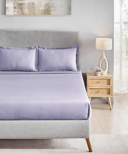 MyTrident Classic Solid Stripe 210 TC Cotton Bedsheet Set with Pillow Covers