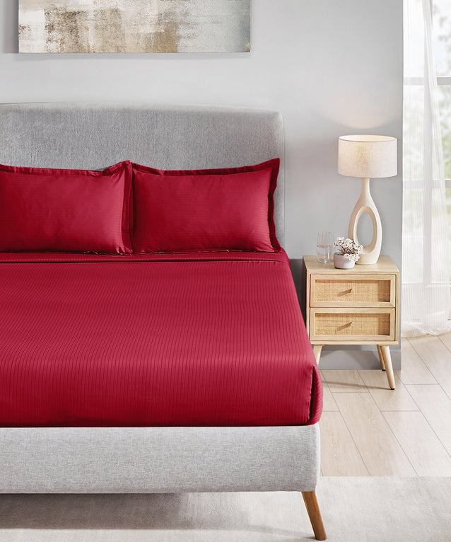 MyTrident Classic Solid Stripe 210 TC Cotton Bedsheet Set with Pillow Covers