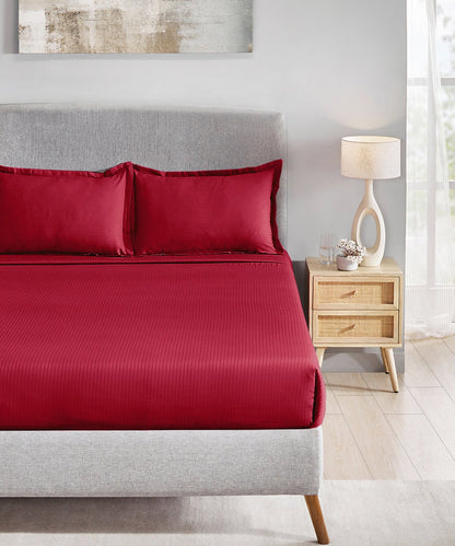 MyTrident Classic Solid Stripe 210 TC Cotton Bedsheet Set with Pillow Covers