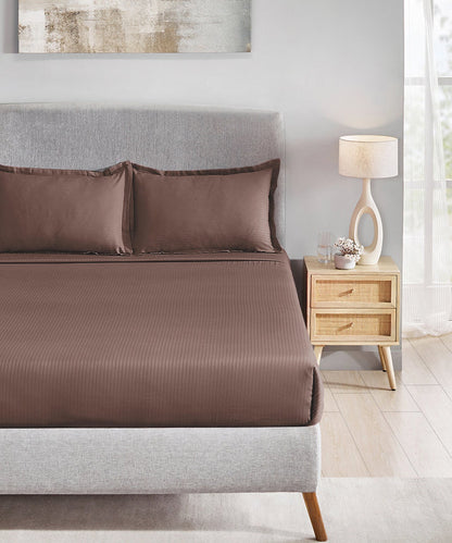 MyTrident Classic Solid Stripe 210 TC Cotton Bedsheet Set with Pillow Covers