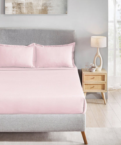 MyTrident Classic Solid Stripe 210 TC Cotton Bedsheet Set with Pillow Covers