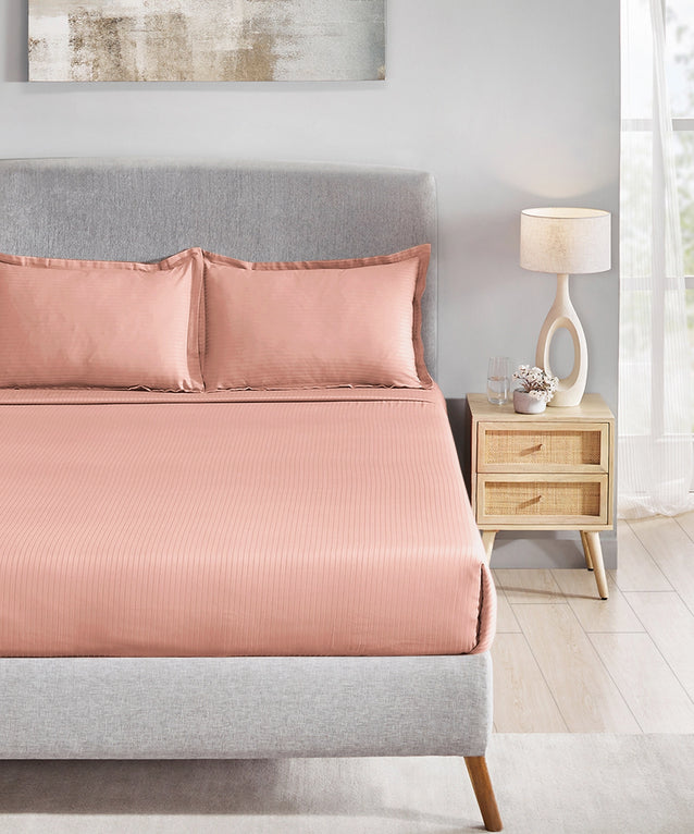 MyTrident Classic Solid Stripe 210 TC Cotton Bedsheet Set with Pillow Covers