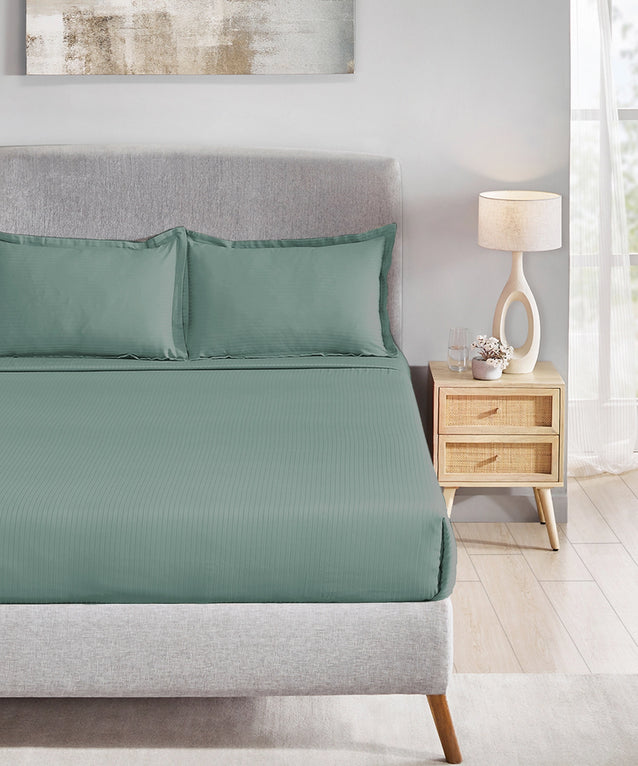 MyTrident Classic Solid Stripe 210 TC Cotton Bedsheet Set with Pillow Covers