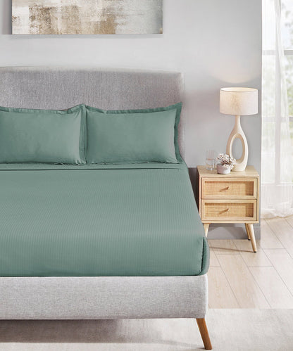 MyTrident Classic Solid Stripe 210 TC Cotton Bedsheet Set with Pillow Covers