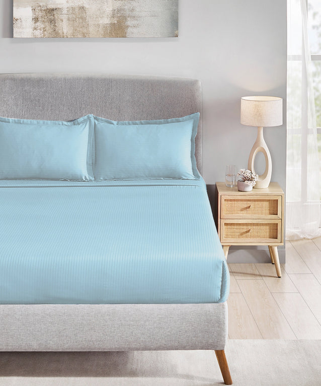 MyTrident Classic Solid Stripe 210 TC Cotton Bedsheet Set with Pillow Covers