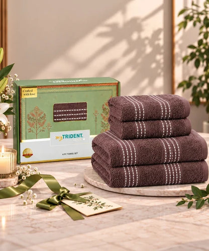 MyTrident Utsav Gold Extra Absorbent Cotton Towel Set (4 Pcs) – Lightweight Festive Gift Towel Pack
