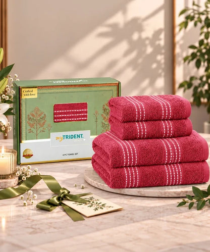 MyTrident Utsav Gold Extra Absorbent Cotton Towel Set (4 Pcs) – Lightweight Festive Gift Towel Pack