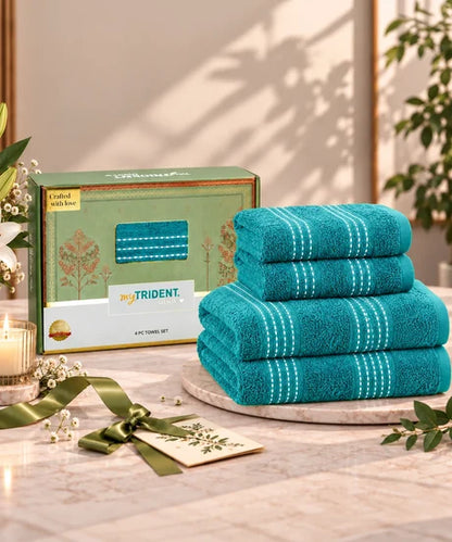 MyTrident Utsav Gold Extra Absorbent Cotton Towel Set (4 Pcs) – Lightweight Festive Gift Towel Pack