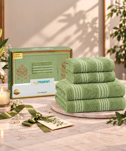 MyTrident Utsav Gold Extra Absorbent Cotton Towel Set (4 Pcs) – Lightweight Festive Gift Towel Pack