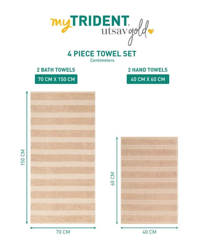 MyTrident Utsav Gold Extra Absorbent Cotton Towel Set (4 Pcs) – Lightweight Festive Gift Towel Pack