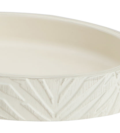 Ivory Leaf-Patterned Oval Resin Soap Dish – Elegant & Textured