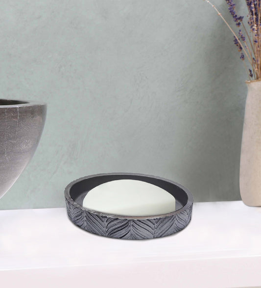 Charcoal Leaf Luxe Resin Soap Dish – Elegant & Textured Design