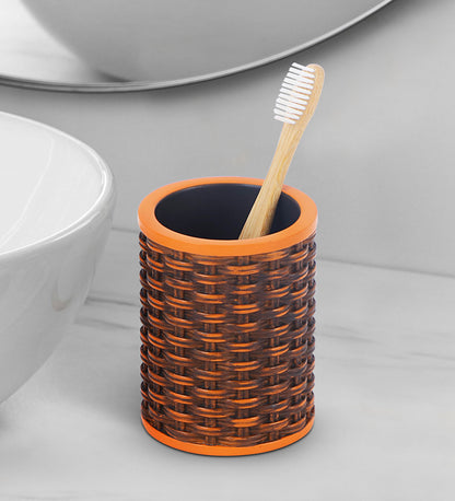 Rattan Charm Polyresin Tumbler – Burnt Orange Bathroom Accessory
