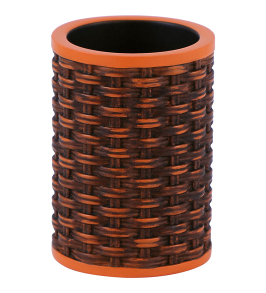 Rattan Charm Polyresin Tumbler – Burnt Orange Bathroom Accessory