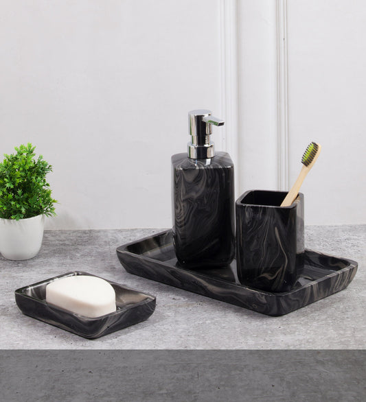 LustraStone 4-Piece Bath Accessories Set – Elegant Resin Bathroom Decor
