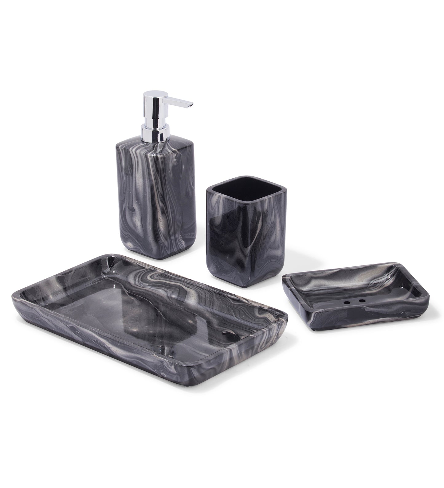 LustraStone 4-Piece Bath Accessories Set – Elegant Resin Bathroom Decor