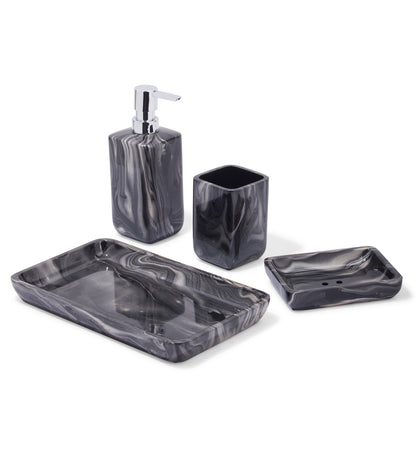 LustraStone 4-Piece Bath Accessories Set – Elegant Resin Bathroom Decor