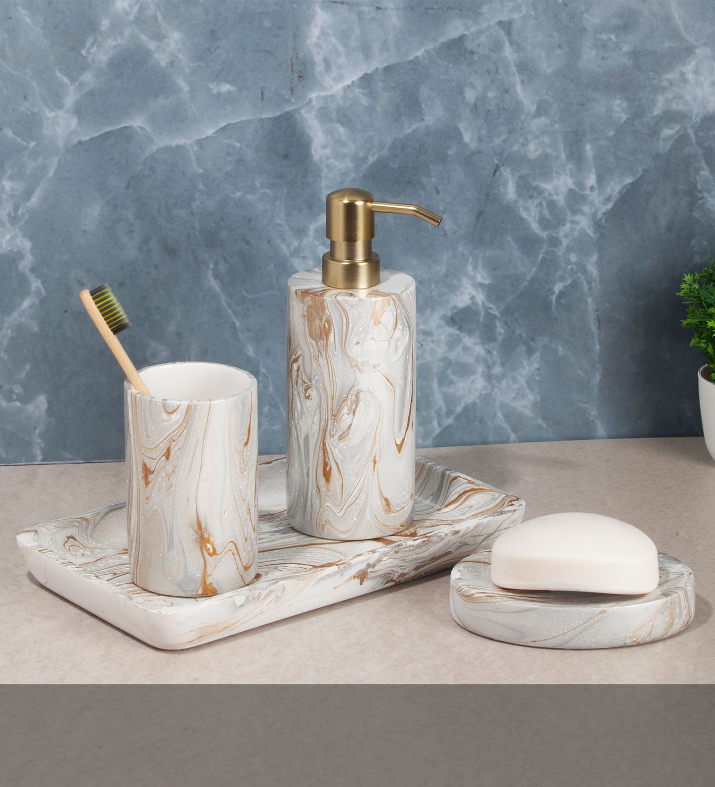 Luxe Aura Bath Set of 4 – Elegant Polyresin Bathroom Accessories