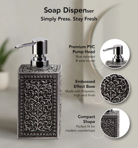 Obsessions Myra 3-Piece Carved Polyresin Bathroom Accessory Set – Black & Grey