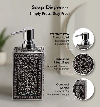 Obsessions Myra 3-Piece Carved Polyresin Bathroom Accessory Set – Black & Grey
