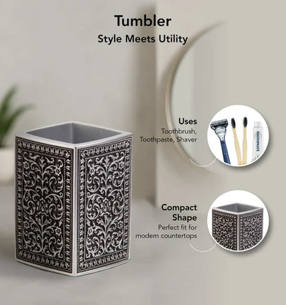 Obsessions Myra 3-Piece Carved Polyresin Bathroom Accessory Set – Black & Grey