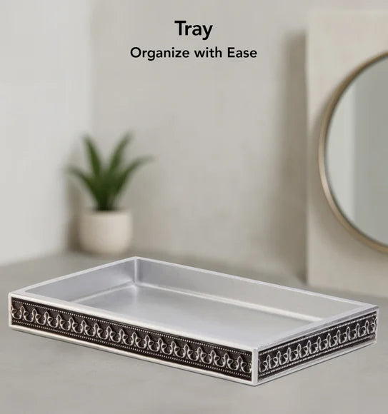 Obsessions Myra 3-Piece Carved Polyresin Bathroom Accessory Set – Black & Grey