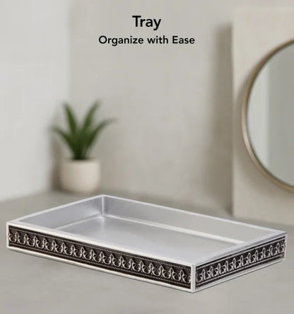 Obsessions Myra 3-Piece Carved Polyresin Bathroom Accessory Set – Black & Grey