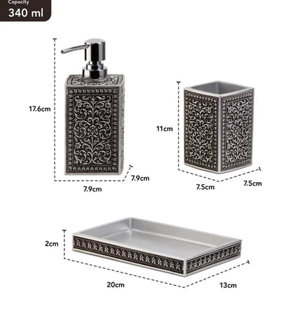 Obsessions Myra 3-Piece Carved Polyresin Bathroom Accessory Set – Black & Grey