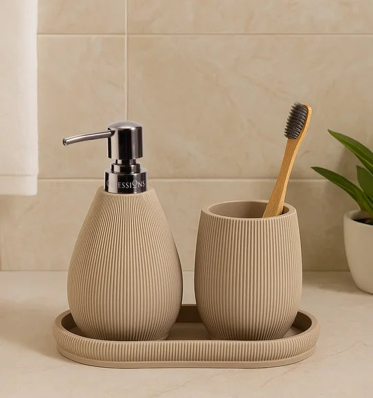 Obsessions Myra 3-Piece Polyresin Bathroom Accessory Set – Taupe