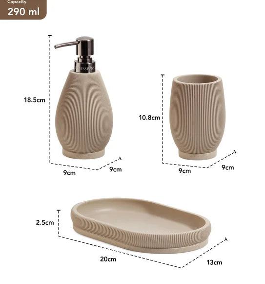 Obsessions Myra 3-Piece Polyresin Bathroom Accessory Set – Taupe