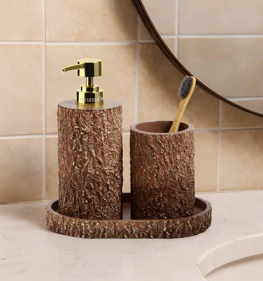 Obsessions Myra 3-Piece Polyresin Bathroom Accessory Set – Brown