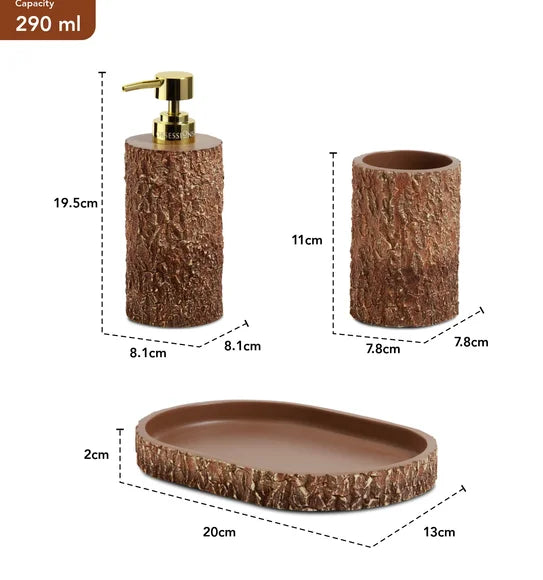 Obsessions Myra 3-Piece Polyresin Bathroom Accessory Set – Brown