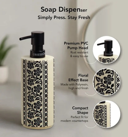 Obsessions Myra 3-Piece Polyresin Bathroom Accessory Set – Cream & Black Floral