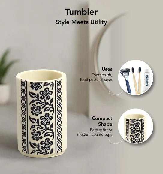 Obsessions Myra 3-Piece Polyresin Bathroom Accessory Set – Cream & Black Floral