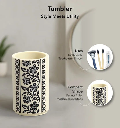 Obsessions Myra 3-Piece Polyresin Bathroom Accessory Set – Cream & Black Floral