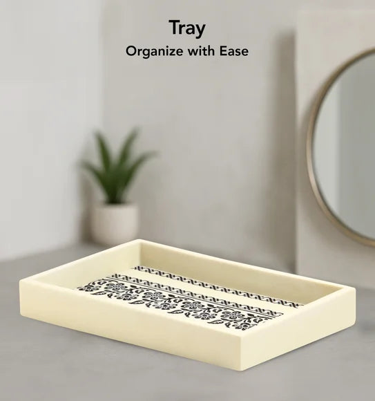 Obsessions Myra 3-Piece Polyresin Bathroom Accessory Set – Cream & Black Floral