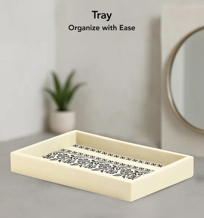 Obsessions Myra 3-Piece Polyresin Bathroom Accessory Set – Cream & Black Floral