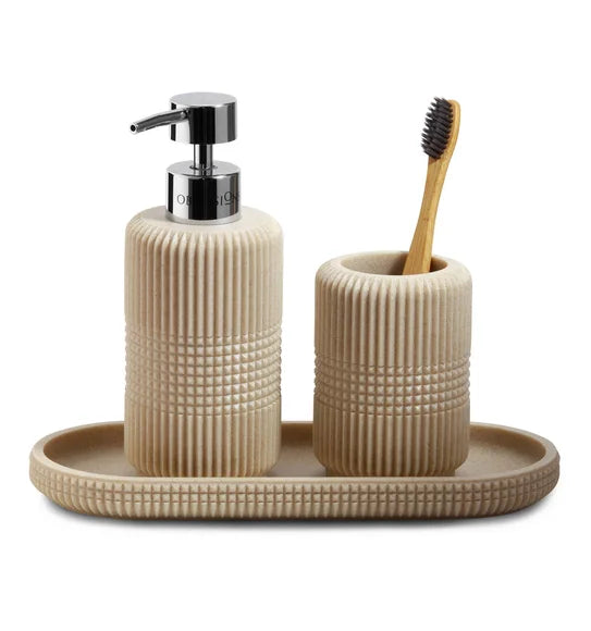 Atoz Home Decor Obsessions Myra 3-Piece Polyresin Bathroom Accessory Set – Dark Beige